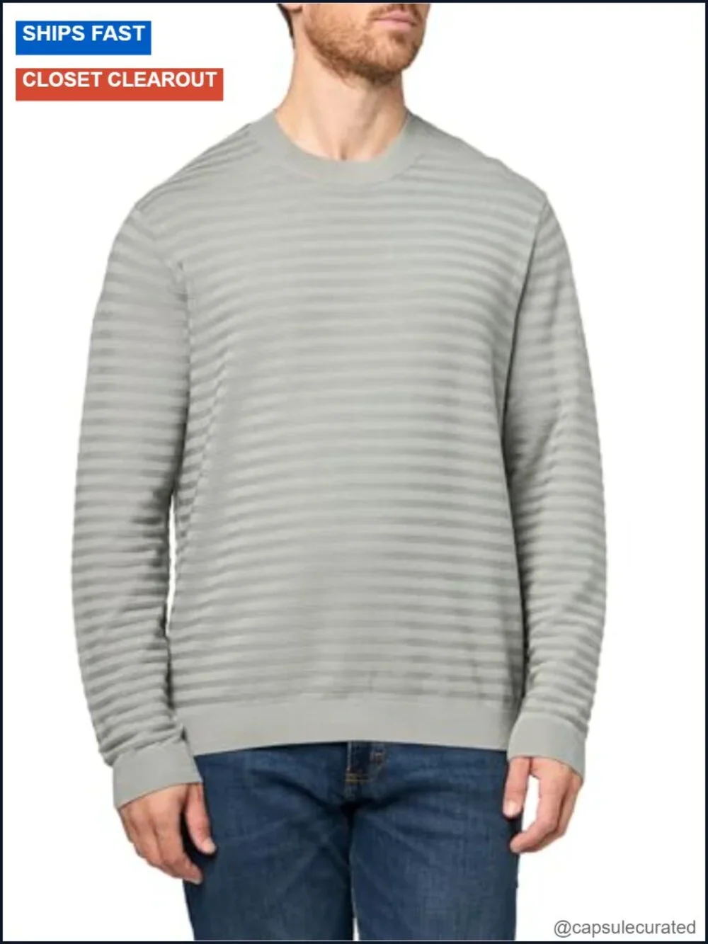 Men's Textured Crew Neck Long Sleeve Pullover Sweater